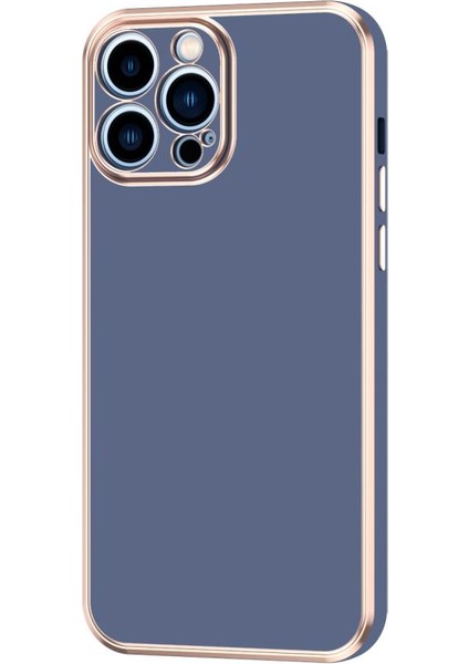 Apple iPhone 14 Pro Max Kılıf Kenarı Gold Şeritli Arkası Parlak Silikon Kapak Bark