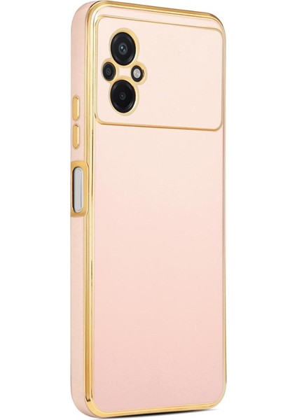 Xiaomi Poco M5 Kılıf Kenarı Gold Şeritli Arkası Parlak Silikon Kapak Bark