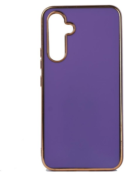 Samsung Galaxy A34 Kılıf Kenarı Gold Şeritli Arkası Parlak Silikon Kapak Bark