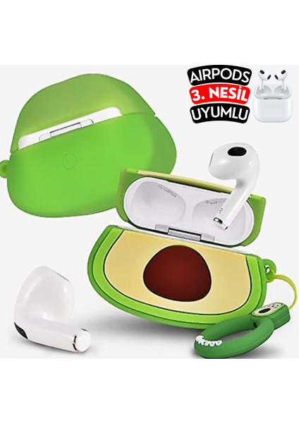 Airpods 3. Nesil Uyumlu Avokado Figürlü Sevimli Kopçalı Koruyucu Silikon Kılıf, Darbe Emici Kılıf fırsatları