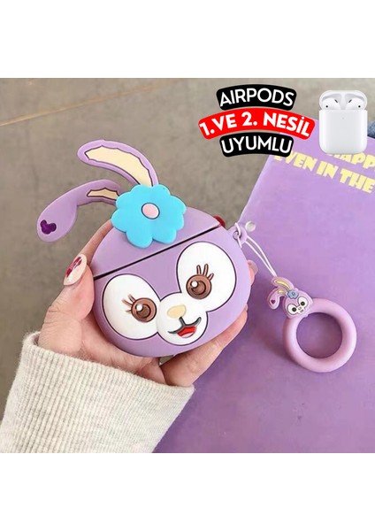 Airpods 1. ve 2. Nesil Uyumlu Stellalou Figürlü Sevimli Kopçalı Koruyucu Silikon Kılıf, Darbe Emici Kılıf