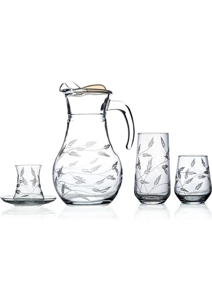 Kazaan 49 Parça 12 Kişilik Kesme Bardak Çeyiz Seti Sürgün Desenli