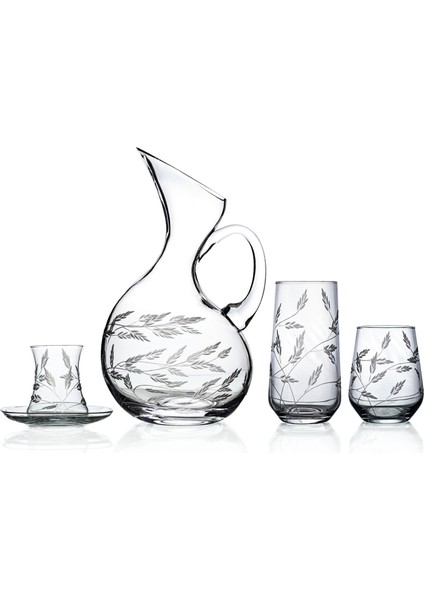 Kazaan 49 Parça Kesme Bardak Çeyiz Seti Ördek Karaflı Sürgün Desenli