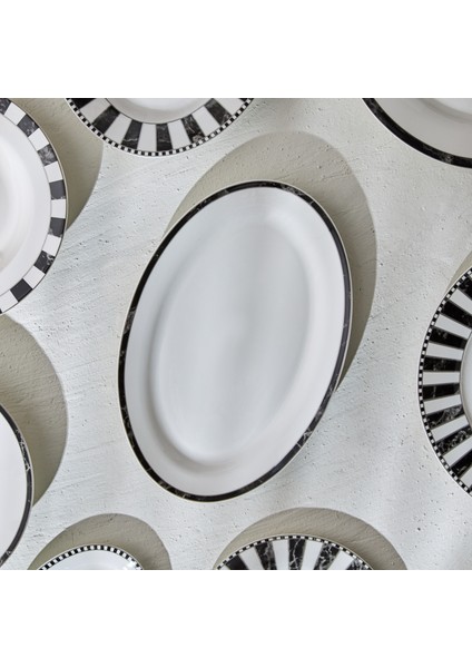 Damalı Küçük Porselen Kayık Tabak 30 cm