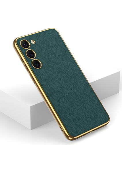 Samsung Galaxy S23 Plus Kılıf Deri Görünümlü Kenarları Elektroplating Kaplama Fizyon Kapak fiyatları