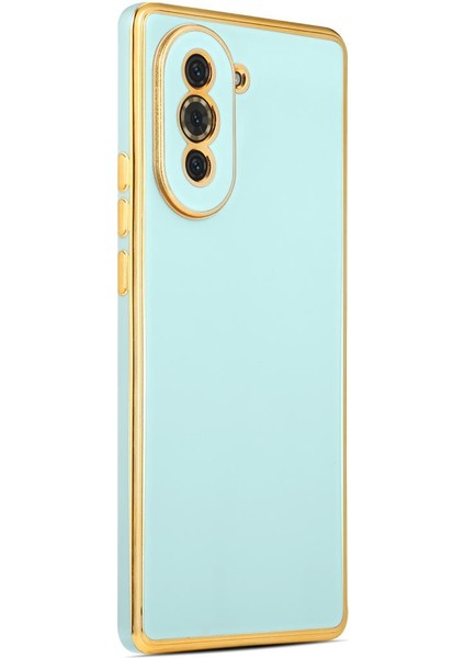 Huawei Nova 10 Kılıf Kenarı Gold Şeritli Arkası Parlak Silikon Kapak Bark