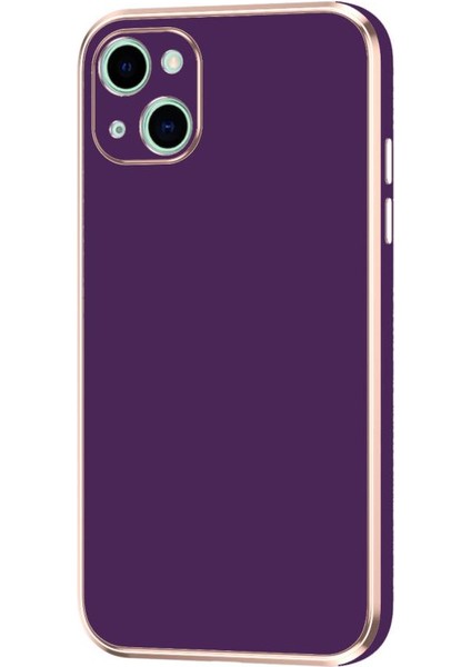 Apple iPhone 14 Plus Kılıf Kenarı Gold Şeritli Arkası Parlak Silikon Kapak Bark