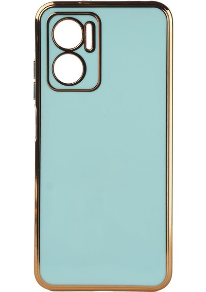 Xiaomi Redmi Note 11E Kılıf Kenarı Gold Şeritli Arkası Parlak Silikon Kapak Bark