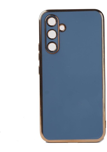Samsung Galaxy A34 Kılıf Kenarı Gold Şeritli Arkası Parlak Silikon Kapak Bark