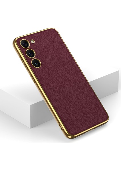 Samsung Galaxy S23 Plus Kılıf Deri Görünümlü Kenarları Elektroplating Kaplama Fizyon Kapak fiyatları