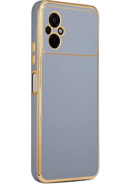 Xiaomi Poco M5 Kılıf Kenarı Gold Şeritli Arkası Parlak Silikon Kapak Bark