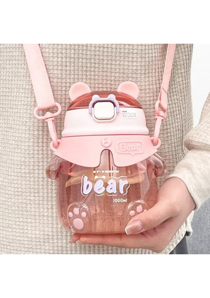 Açık Taşınabilir Saplı Plastik Su Şişesi 850ML, Samanlı ve Askılı (Yurt Dışından)