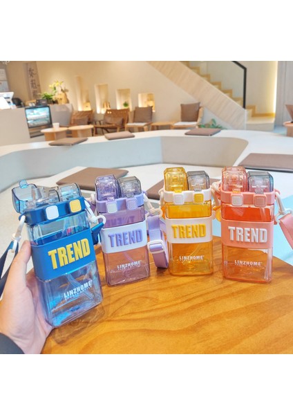 Kare Hasır Flip Kapaklı Çocuk Plastik Su Şişesi 520ML (Yurt Dışından)