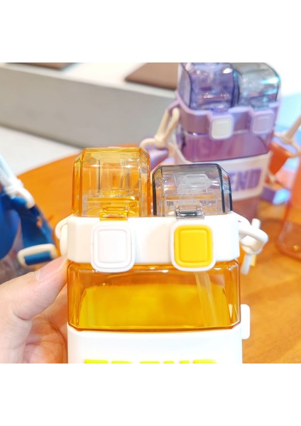 Kare Hasır Flip Kapaklı Çocuk Plastik Su Şişesi 520ML (Yurt Dışından)