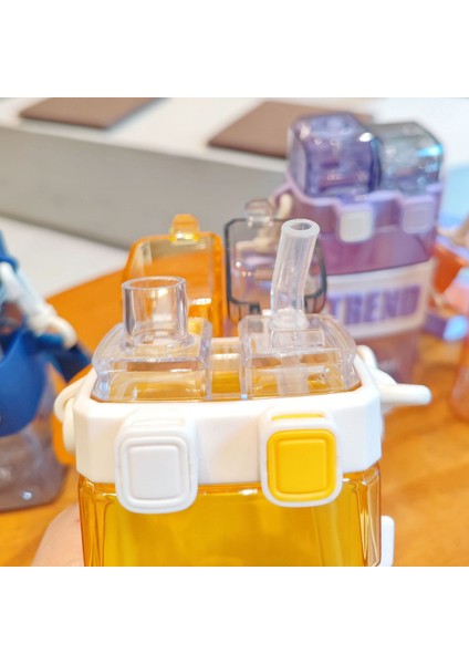 Kare Hasır Flip Kapaklı Çocuk Plastik Su Şişesi 520ML (Yurt Dışından)