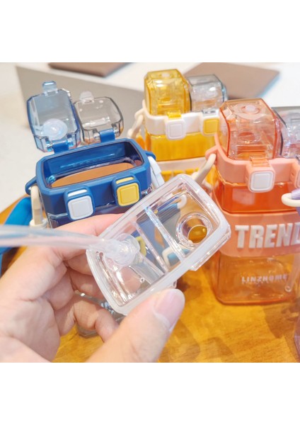 Kare Hasır Flip Kapaklı Çocuk Plastik Su Şişesi 520ML (Yurt Dışından)