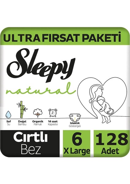 Natural Cırtlı Bebek Bezi Ultra Avantaj Paket 6 Numara 15-25 Kg 128 Adet