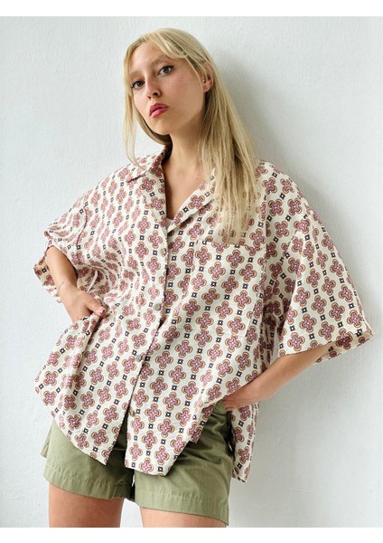 Model Oversize Retro Yaka Gömlek Unisex Somon