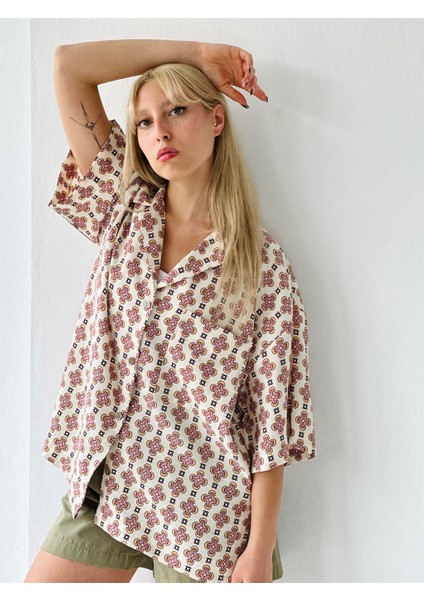 Model Oversize Retro Yaka Gömlek Unisex Somon