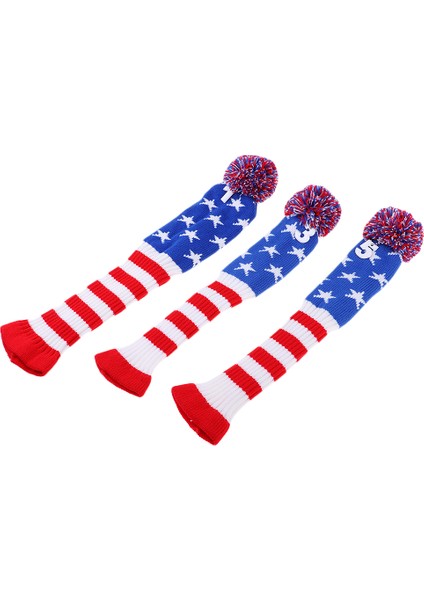 3pcs Uzun Boyun Golf Kulübü Headcover Pom Pom Ahşap Kafa Kapağı Örgü Çorap (Yurt Dışından)