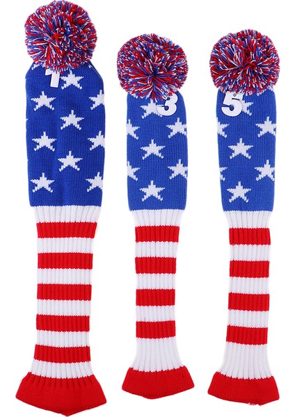3pcs Uzun Boyun Golf Kulübü Headcover Pom Pom Ahşap Kafa Kapağı Örgü Çorap (Yurt Dışından) fiyatları