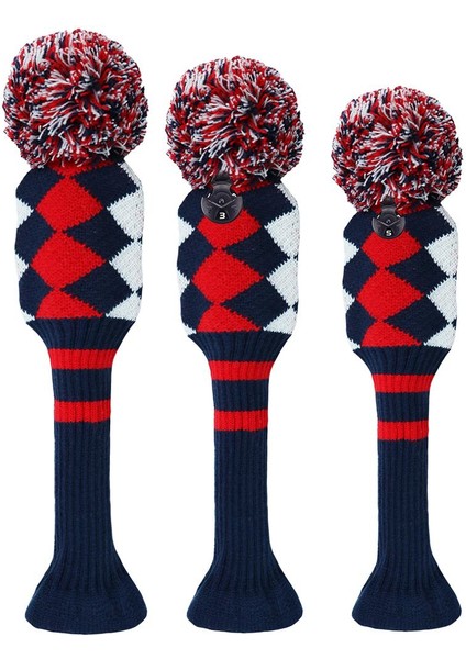 3 Parça Pom Pom Kafa Kapakları Fairway Örme Golf Ahşap Headcover Koruyucu Lozma (Yurt Dışından)