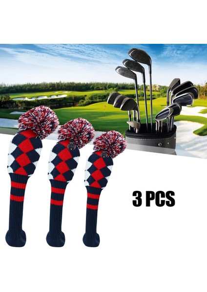 3 Parça Pom Pom Kafa Kapakları Fairway Örme Golf Ahşap Headcover Koruyucu Lozma (Yurt Dışından) modelleri