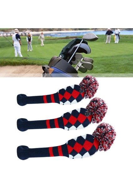 3 Parça Pom Pom Kafa Kapakları Fairway Örme Golf Ahşap Headcover Koruyucu Lozma (Yurt Dışından) indirimleri