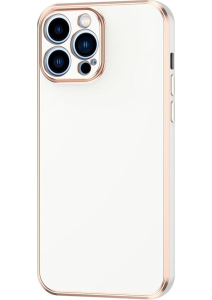 Apple iPhone 14 Pro Max Kılıf Kenarı Gold Şeritli Arkası Parlak Silikon Kapak Bark