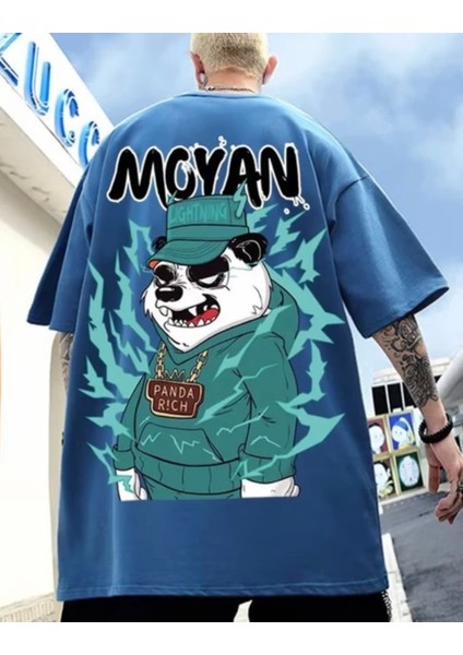 Büyük Beden Özel Tasarım Panda Rıch Sırt Baskılı %100 Pamuk Sokak Stili Hip Hop Erkek T-Shırt