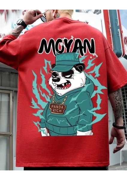 Büyük Beden Özel Tasarım Panda Rıch Sırt Baskılı %100 Pamuk Sokak Stili Hip Hop Erkek T-Shırt