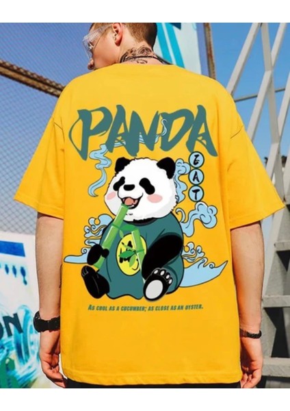 Büyük Beden Özel Tasarım Panda Sırt Baskılı %100 Pamuk Sokak Stili Hip Hop Erkek T-Shırt