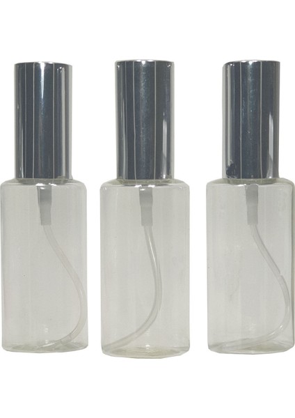 50 Ml Pet Sprey Kolonya, Parfüm, Dezenfektan Valfli Boş Şişe Gümüş Kapak 3 Adet