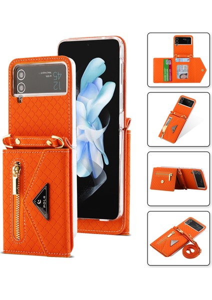For Samsung Galaxy Z Flip4 Izgara Deseni Çapraz Beden Cüzdan Cep Telefonu Kılıfları (Yurt Dışından)