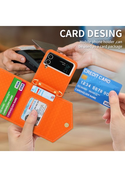 For Samsung Galaxy Z Flip4 Izgara Deseni Çapraz Beden Cüzdan Cep Telefonu Kılıfları (Yurt Dışından) modelleri