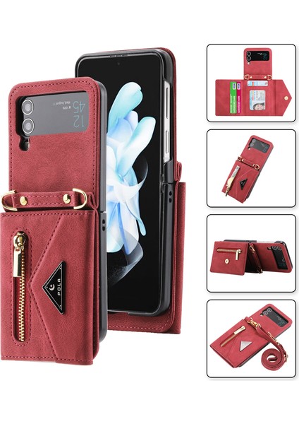 For Samsung Galaxy Z Flip4 Cilt Hissi Çapraz Beden Cüzdan Cep Telefonu Kılıfları (Yurt Dışından)
