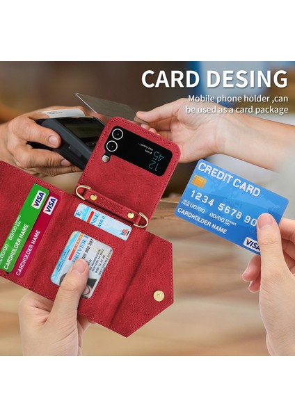 For Samsung Galaxy Z Flip4 Cilt Hissi Çapraz Beden Cüzdan Cep Telefonu Kılıfları (Yurt Dışından) modelleri