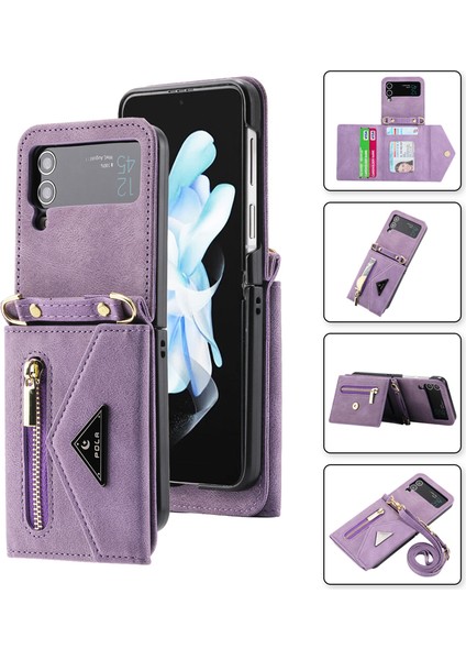 For Samsung Galaxy Z Flip4 Cilt Hissi Çapraz Beden Cüzdan Cep Telefonu Kılıfları (Yurt Dışından)