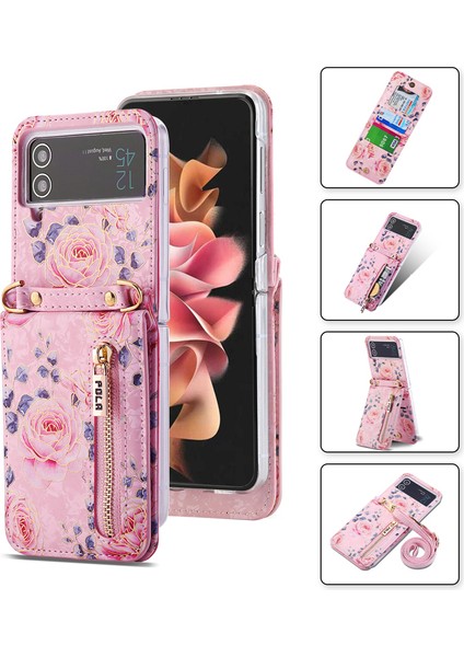 For Samsung Galaxy Z Flip3 Gül Model Çapraz Beden Cüzdan Cep Telefonu Kılıfları (Yurt Dışından)