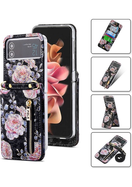 For Samsung Galaxy Z Flip3 Gül Model Çapraz Beden Cüzdan Cep Telefonu Kılıfları (Yurt Dışından)