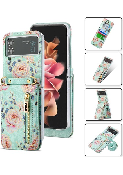 For Samsung Galaxy Z Flip4 Gül Model Çapraz Beden Cüzdan Cep Telefonu Kılıfları (Yurt Dışından)