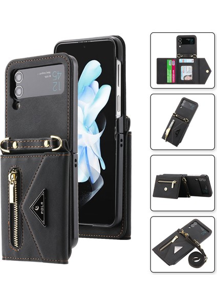 For Samsung Galaxy Z Flip4 Cilt Hissi Çapraz Beden Cüzdan Cep Telefonu Kılıfları (Yurt Dışından)