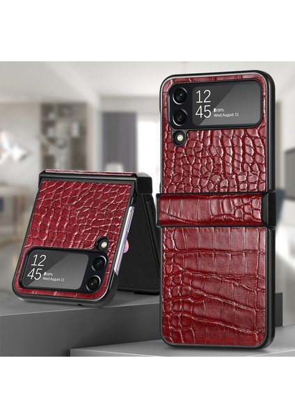 For Samsung Galaxy Z Flip4 Timsah Deseni Menteşe Cep Telefonu Kılıfları (Yurt Dışından)