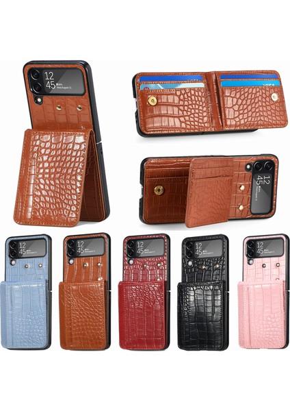For Samsung Galaxy Z Flip4 Timsah Deseni Manyetik Toka Yakın Kart Cep Telefonu Kılıfları (Yurt Dışından) fiyatları