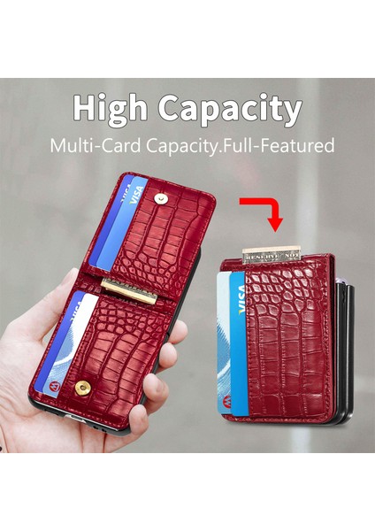 For Samsung Galaxy Z Flip4 Timsah Deseni Manyetik Toka Yakın Kart Cep Telefonu Kılıfları (Yurt Dışından) modelleri
