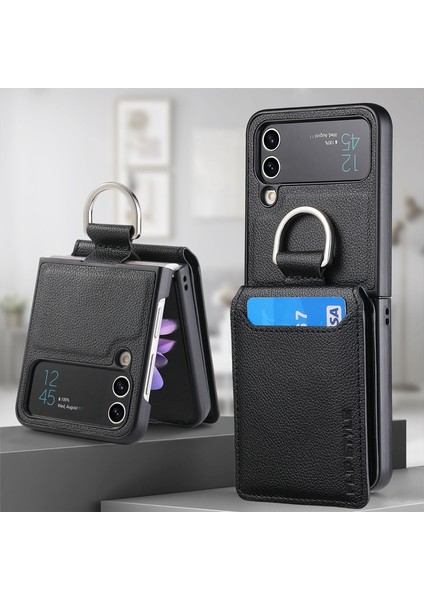 For Samsung Galaxy Z Flip3 Yüzük Lychee Deseni Cüzdan Cep Telefonu Kılıfları (Yurt Dışından)