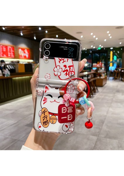 For Samsung Galaxy Z Flip3 Dıy Şanslı Kedi Menteşe Cep Telefonu Kılıfları Kılıfı Z Flip 3 (Yurt Dışından)