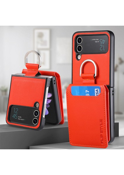 For Samsung Galaxy Z Flip3 Yüzük Lychee Deseni Cüzdan Cep Telefonu Kılıfları (Yurt Dışından)