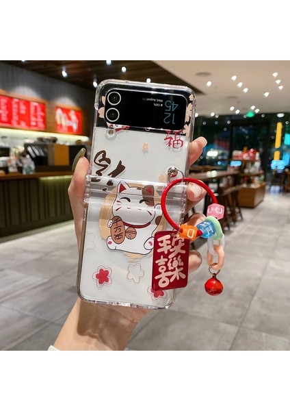 For Samsung Galaxy Z Flip3 Dıy Şanslı Kedi Menteşe Cep Telefonu Kılıfları Kılıfı Z Flip 3 (Yurt Dışından)