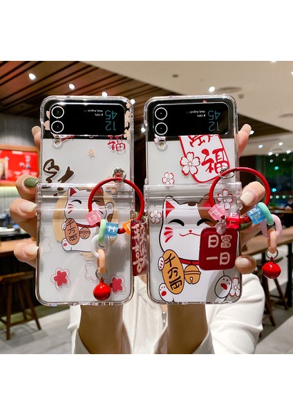 For Samsung Galaxy Z Flip3 Dıy Şanslı Kedi Menteşe Cep Telefonu Kılıfları Kılıfı Z Flip 3 (Yurt Dışından) fırsatları